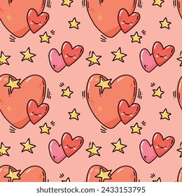 vector seamless pattern with bright hearts with little stars. cute background for prints