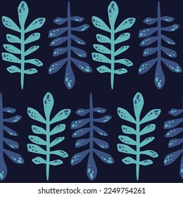 Vector seamless pattern with bright leaves on dark background