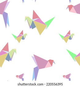 Vector seamless pattern with bright origami birds