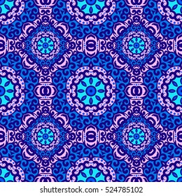 Vector seamless pattern with bright ornament. Tile in Eastern style. Ornamental lace tracery. Ornate swirl geometrical decor for wallpaper. Traditional arabic decor.
