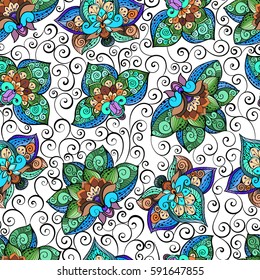 Vector seamless pattern with bright ornament. Tile in Eastern style. Ornamental lace tracery. Ornate swirl geometrical decor for wallpaper. Traditional arabic decor.Islamic, Dubai, East style template