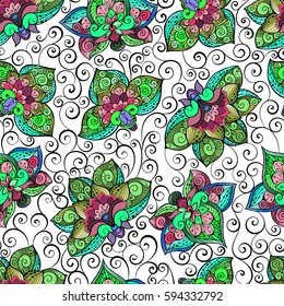 Vector seamless pattern with bright ornament. Tile in Eastern style. Ornamental lace tracery. Ornate swirl geometrical decor for wallpaper. Traditional arabic decor.Islamic, Dubai, East style template