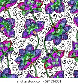 Vector seamless pattern with bright ornament. Tile in Eastern style. Ornamental lace tracery. Ornate swirl geometrical decor for wallpaper. Traditional arabic decor.Islamic, Dubai, East style template
