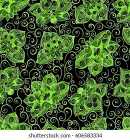 Vector seamless pattern with bright ornament. Tile in Eastern style. Ornamental lace tracery. Ornate swirl geometrical decor for wallpaper. Traditional arabic decor.Islamic, Dubai, East style template