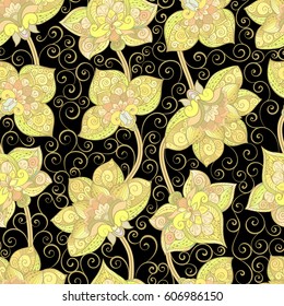 Vector seamless pattern with bright ornament. Tile in Eastern style. Ornamental lace tracery. Ornate swirl geometrical decor for wallpaper. Traditional arabic decor.Islamic, Dubai, East style template