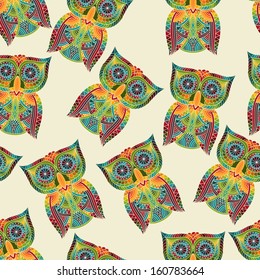 Vector Seamless pattern with bright Owls, seamless pattern in swatch menu