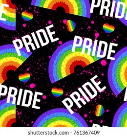 Vector seamless pattern with bright Pride lgbt rainbow