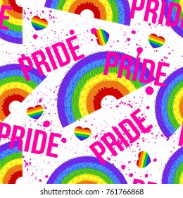 Vector seamless pattern with bright Pride lgbt rainbow