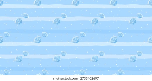 Vector seamless pattern with bright sea shells on a blue background. Minimal and modern marine design perfect for summer textiles, wrapping paper, and beach-themed decor.