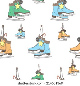 Vector seamless pattern with bright skates