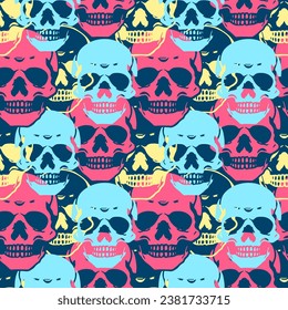 Vector seamless pattern of bright skulls.