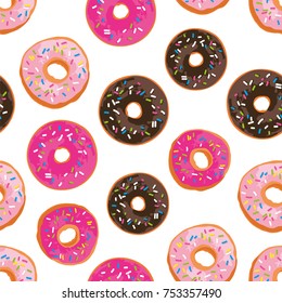 Vector seamless pattern with bright sweet donuts