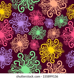 Vector seamless pattern of bright twirly suns