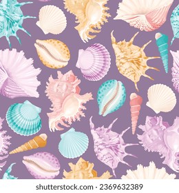 Vector seamless pattern with bright varicolored shells