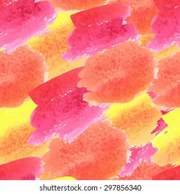 Vector seamless pattern with bright watercolor spots, texture and effects