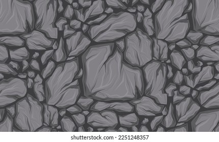 Vector seamless pattern with  broken stones. Earthquake danger. Texture with cartoon smashed rocks with cracks on dark background for wallpaper and fabric. Natural disaster.