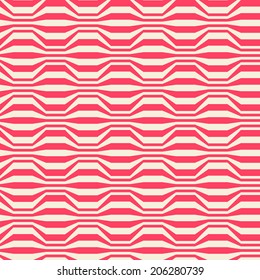 Vector seamless pattern with broken wavy red strips . Vintage background in two colors. Simple ornamental illustration with texture for print, web