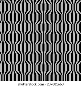 Vector seamless pattern with broken wavy strips . Vintage background in two colors. Simple ornamental illustration with texture for print, web