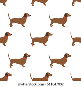 Vector seamless pattern with a brown dachshund on a white background