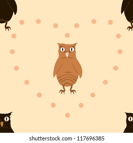 Vector seamless pattern with brown and ginger owlets