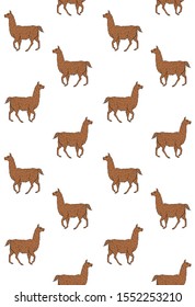 Vector seamless pattern of brown hand drawn sketch llama isolated on white background