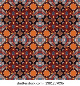 Vector seamless pattern in brown, orange and red colors. Abstract brushed squares textured background.