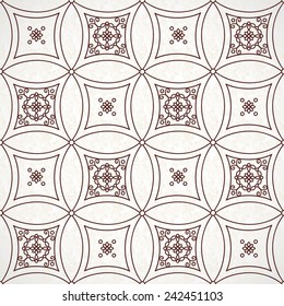 Vector seamless pattern with brown ornaments. Vintage element for design in Eastern style. Ornamental lace tracery. Ornate floral decor for wallpaper. Endless vintage texture. Lacy pattern fill.
