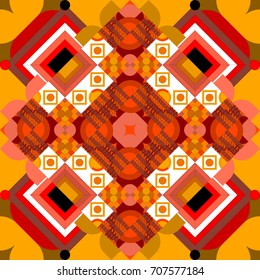 Vector seamless pattern in brown, red and orange colors. Abstract brushed squares textured background.