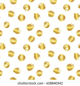 Vector seamless pattern with brush blots and circle. Gold gradient color on white background. Hand painted grunge texture. Ink geometric elements. Fashion modern style. bright splash.