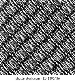 Vector seamless pattern with brush diagonal handwriting. Black color on white background. Hand painted grange cursive texture. Ink letter writing elements Repeat print for cloth, wallpaper, textile