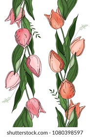 Vector. Seamless pattern brush floral. Tulips