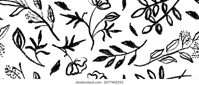 Vector seamless pattern brush flower . Hand drawn botanical ink illustration with floral motif. Camomile or daisy painted by brush. Hand drawn painting for your fabric, wrapping paper wallpaper design
