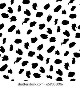 Vector seamless pattern with brush spot strokes/ Hand drawn texture/ Abstract background in black and white
