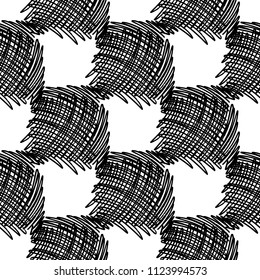 Vector seamless pattern with brush stripes and strokes. Black color on white background. Hand painted plaid texture. Ink geometric elements. Fashion modern style. Endless fabric check print.
