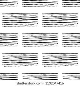 Vector seamless pattern with brush stripes and handwriting. Black color on white background. Hand painted grange cursive texture. Ink letter writing elements Repeat print for cloth, wallpaper, textile
