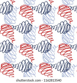 Vector seamless pattern with brush stripes and handwriting. Blue red color on white background. Hand painted grange cursive texture. Ink letter writing elements Repeat print for cloth, wallpaper