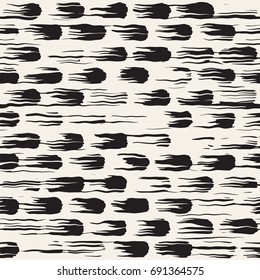 Vector seamless pattern with brush stripes and strokes. Black and white background with ink line elements. Hand painted grunge texture.