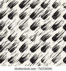 Vector seamless pattern with brush stripes and strokes. Black and white background with ink elements. Hand painted grunge texture.