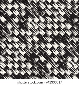 Vector seamless pattern with brush stripes and strokes. Black and white background with ink line elements. Hand painted grunge texture.