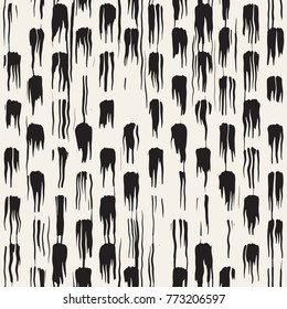 Vector seamless pattern with brush stripes and strokes. Black and white background with ink line elements. Hand painted grunge texture.