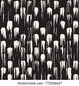 Vector seamless pattern with brush stripes and strokes. Black and white background with ink line elements. Hand painted grunge texture.