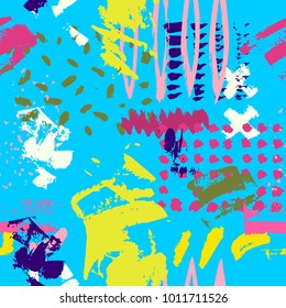 Vector seamless pattern with brush strokes, smears, line. hand drawn texture. Hipster graphic, modern stylish. Background for printing brochure, poster, party, textile design, card. abstract pattern.