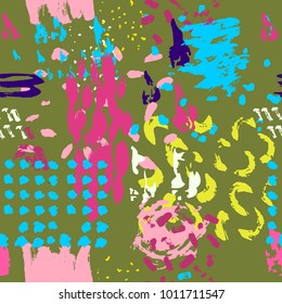 Vector seamless pattern with brush strokes, smears, line. hand drawn texture. Hipster graphic, modern stylish. Background for printing brochure, poster, party, textile design, card. abstract pattern.