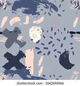Vector seamless pattern with brush strokes, smears, line. hand drawn texture. Hipster graphic, modern stylish. Background for printing brochure, poster, party, textile design, card.