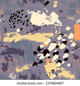 Vector seamless pattern with brush strokes, smears, line. hand drawn texture. Hipster graphic, modern stylish. Background for printing brochure, poster, textile design, card.