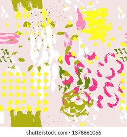 Vector seamless pattern with brush strokes, smears, line. hand drawn texture. Hipster graphic, modern stylish. Background for printing brochure, poster, textile design, card.