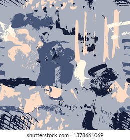 Vector seamless pattern with brush strokes, smears, line. hand drawn texture. Hipster graphic, modern stylish. Background for printing brochure, poster, textile design, card.