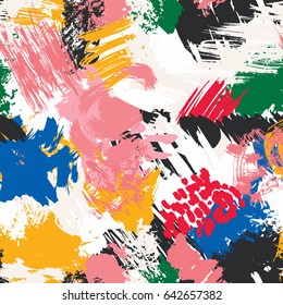 Vector seamless pattern with brush strokes. Background for printing brochure, poster, textile design, card, web, magazines, wallpapers. Bright colors.
