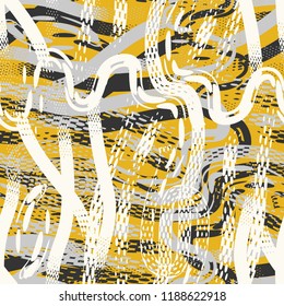 Vector seamless pattern with brushstrokes and thin stripes hand painted. Dynamic striped print texture for fall winter retro fashion and sportswear