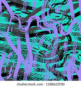 Vector seamless pattern with brushstrokes and thin stripes hand painted. Dynamic striped print texture for fall winter retro fashion and sportswear